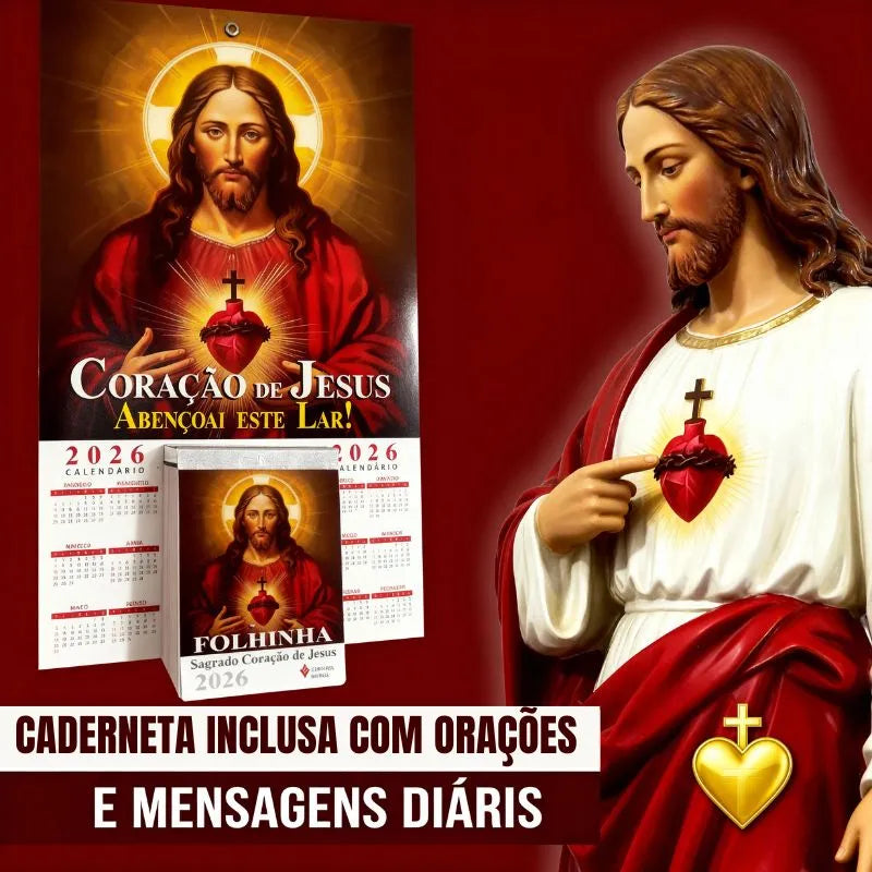 Calendário - Folhinha Sagrado Coração De Jesus 2026 Com Bloco Diário de Oração e Reflexões